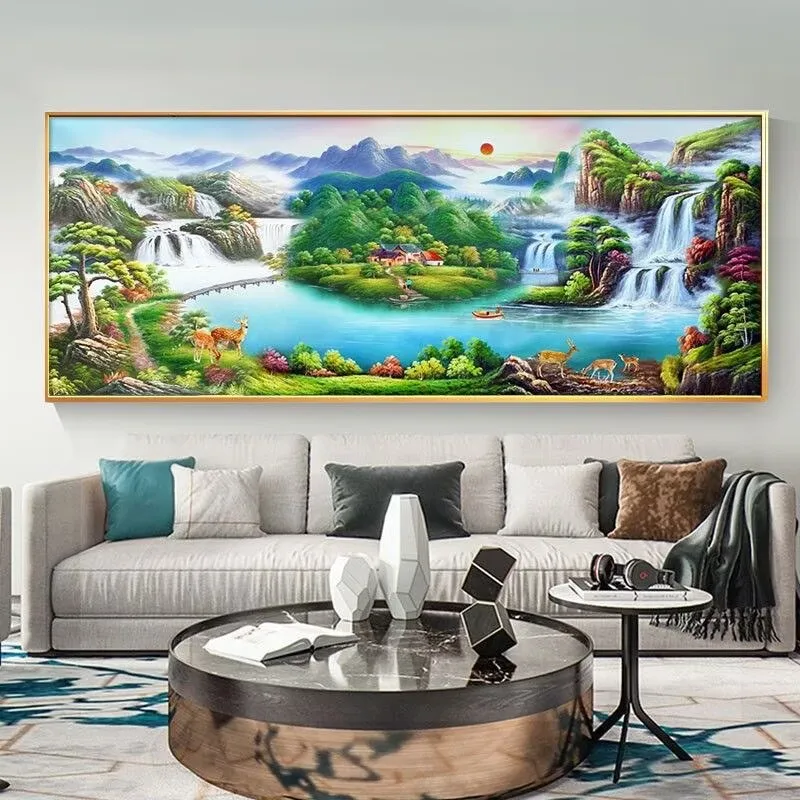 

Новая Алмазная вышивка 2026: Пейзаж с горами и текущей водой для гостиной, ручная работа, алмазная вышивка крестом