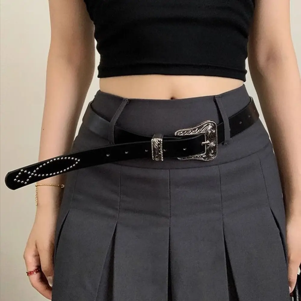 

Casual Pu Leather Punk Style Belt Carving Vintage Y2K Jeans Belt Streetwear Metal Buckle Women's Waist Belt Party