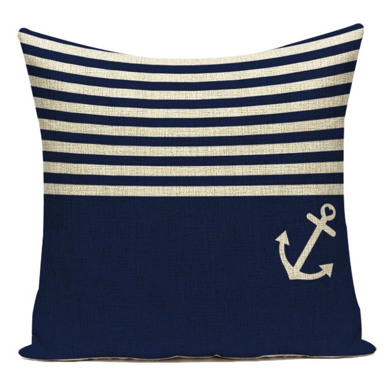 Decorative Throw Pillows Nordic Navigation Lighthouse Anchor Blue Geometric Polyester Pillows Cover For Sofa Home Almofadas