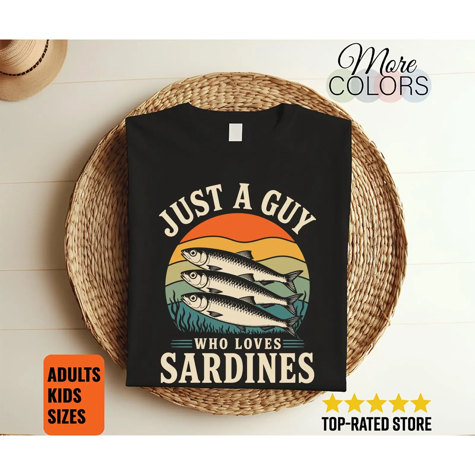 Just A Guy Who Loves Sardines Retro T Shirt Fish Lover Vintage Tinned Seafood Crewneck Top for Adults Kids vintage Washed homme