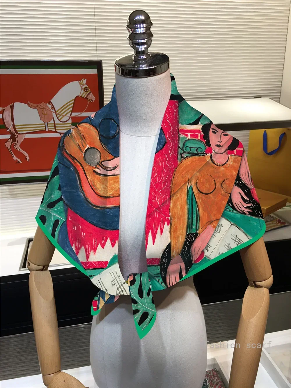 1PCFrench 90cm Matisse Oil Painting Music Fashion Shawl Large Square Scarf Headscarf Scarf Decorative Painting Wholesale