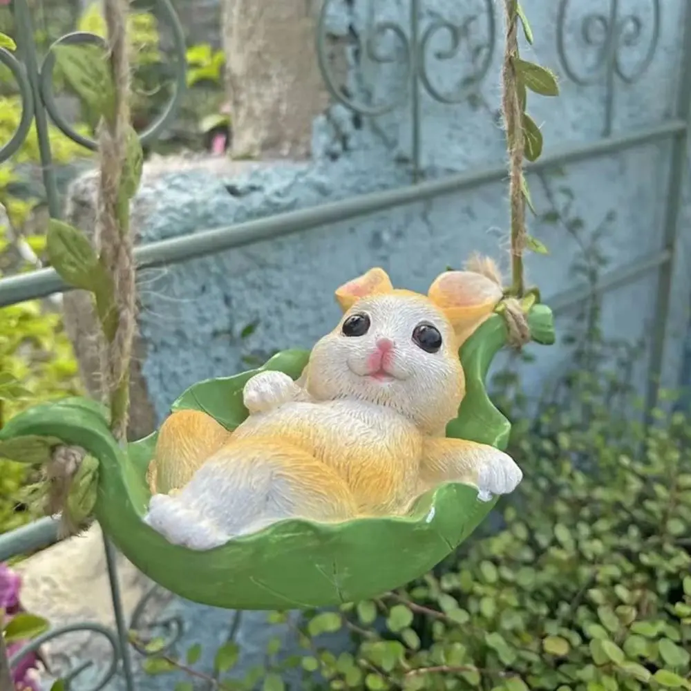 Garden Decor Resin Hanging Bed Rabbit Pendant Cartoon Cute Animal Sculpture Funny Creative Bunny Statue Outdoor