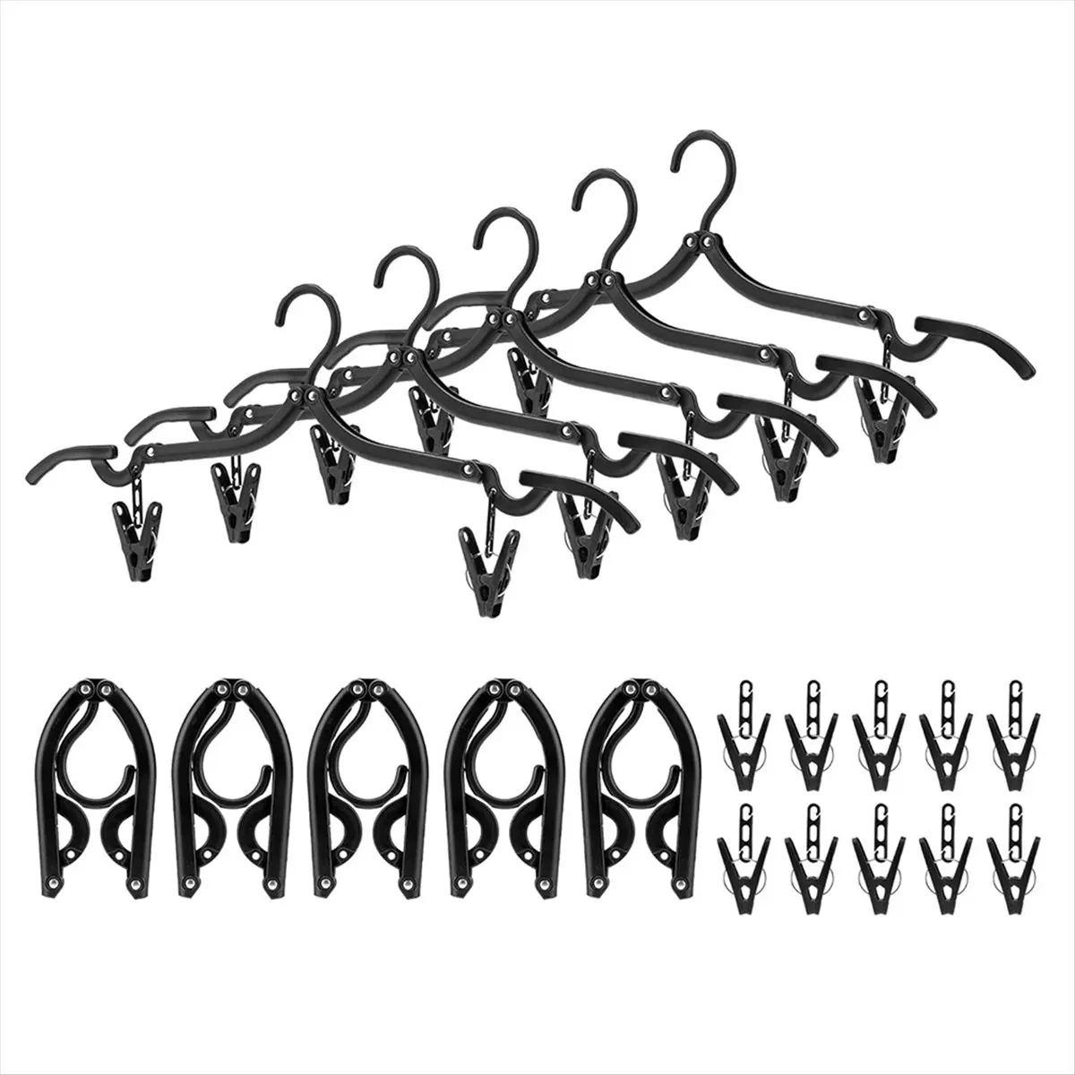 AA14 1Set Foldable Travel Hangers 10 Pcs with 20 Clips Portable Hangers Foldable Hanger Plastic,Travel Must Haves