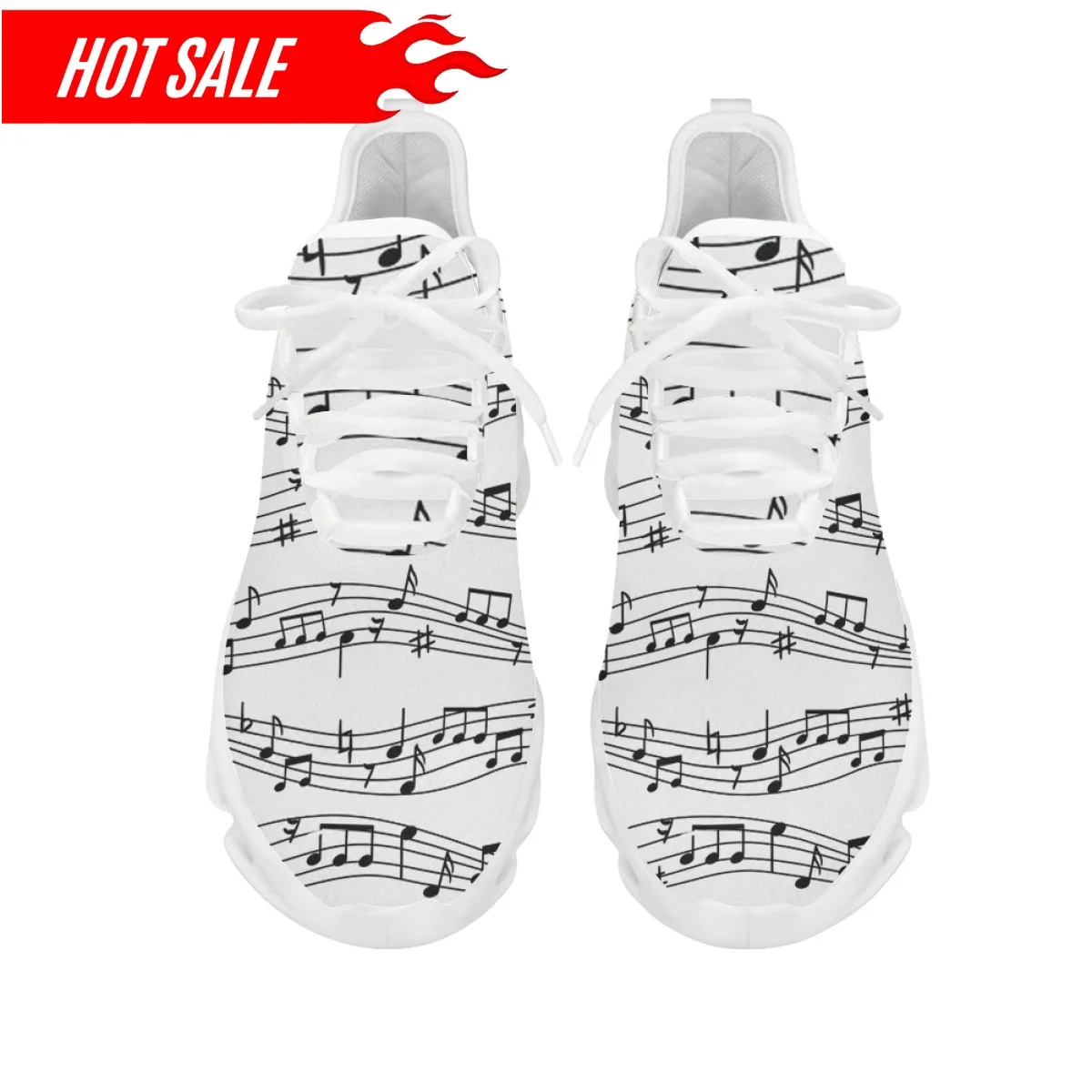 Women's Running Sneakers Musical Note Print Ladies Casual Cushion Mesh Shoes Shock Absorption Tennis Plus Size 35-46