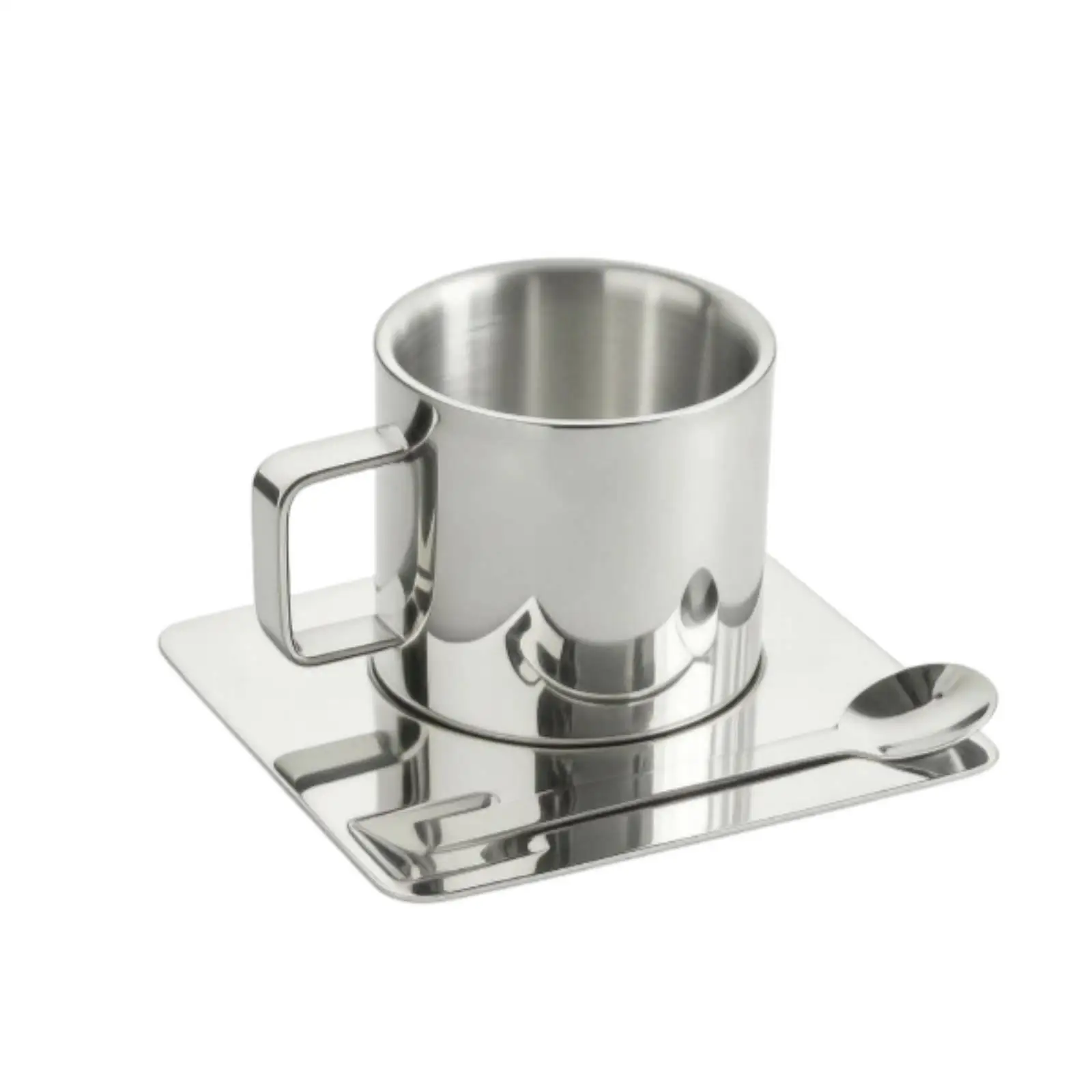 Coffee Cup and Saucer Set Glossy Reflective Finish Tableware Bundle Minimalist
