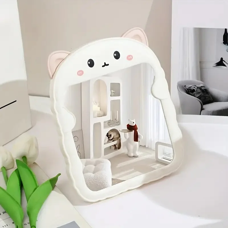 Foldable Cat-Ear Makeup Mirror with Plastic Frame | Cute Animal Design, Multi-Color Options | Portable, No Power Needed, Ideal f