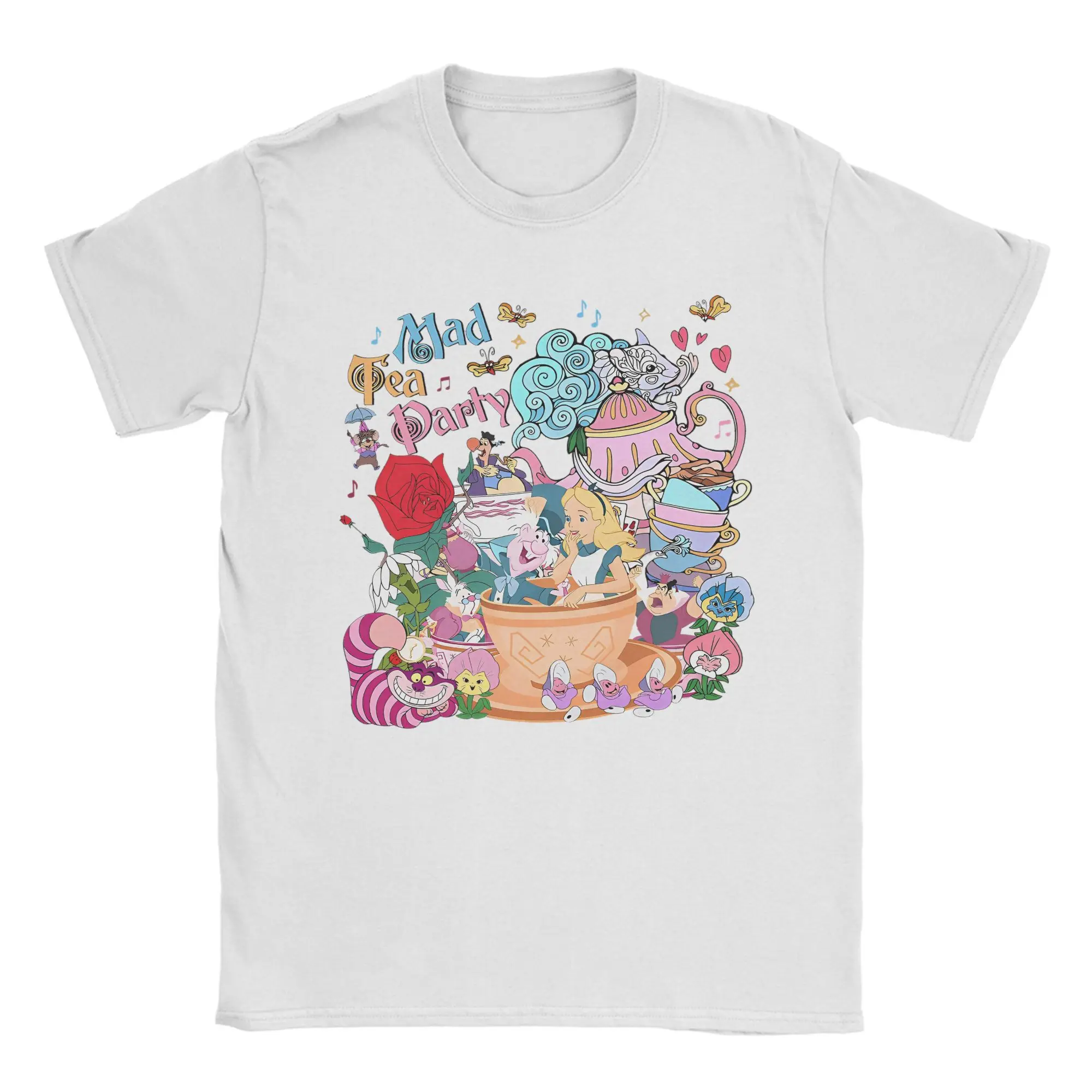 

Футболка «Алиса в стране чудес» Mad Tea Party, мужская винтажная футболка из 100% хлопка, футболка с круглым вырезом, футболка с короткими рукавами и принтом