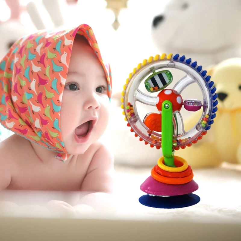 Hochet à ventouse arc-en-ciel pour bébé, jouet rotatif interactif avec perles colorées, QX2D