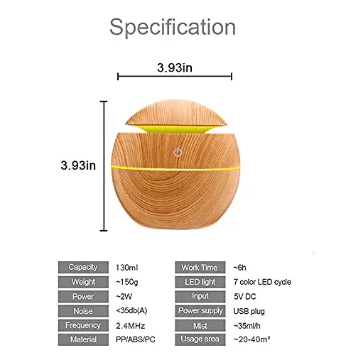 Diffuser Aroma kayu gelap untuk minyak esensial-Diffuser aromaterapi-rumah, kantor, ruang Yoga-LED berubah warna