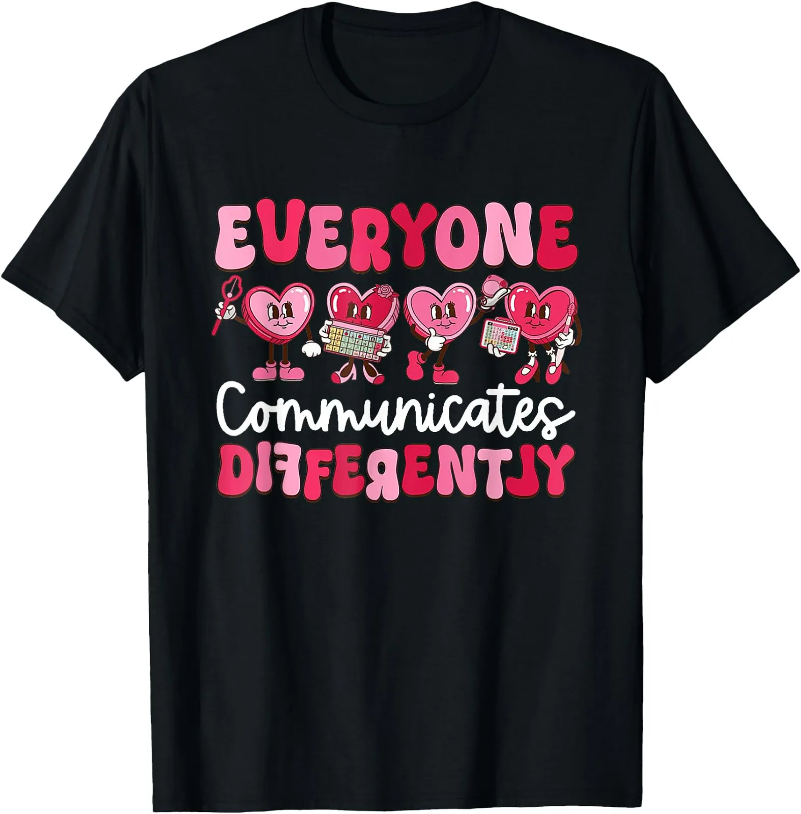 

Everyone Communicates Differently Autism Valentines Day T Shirt s S 4XL
