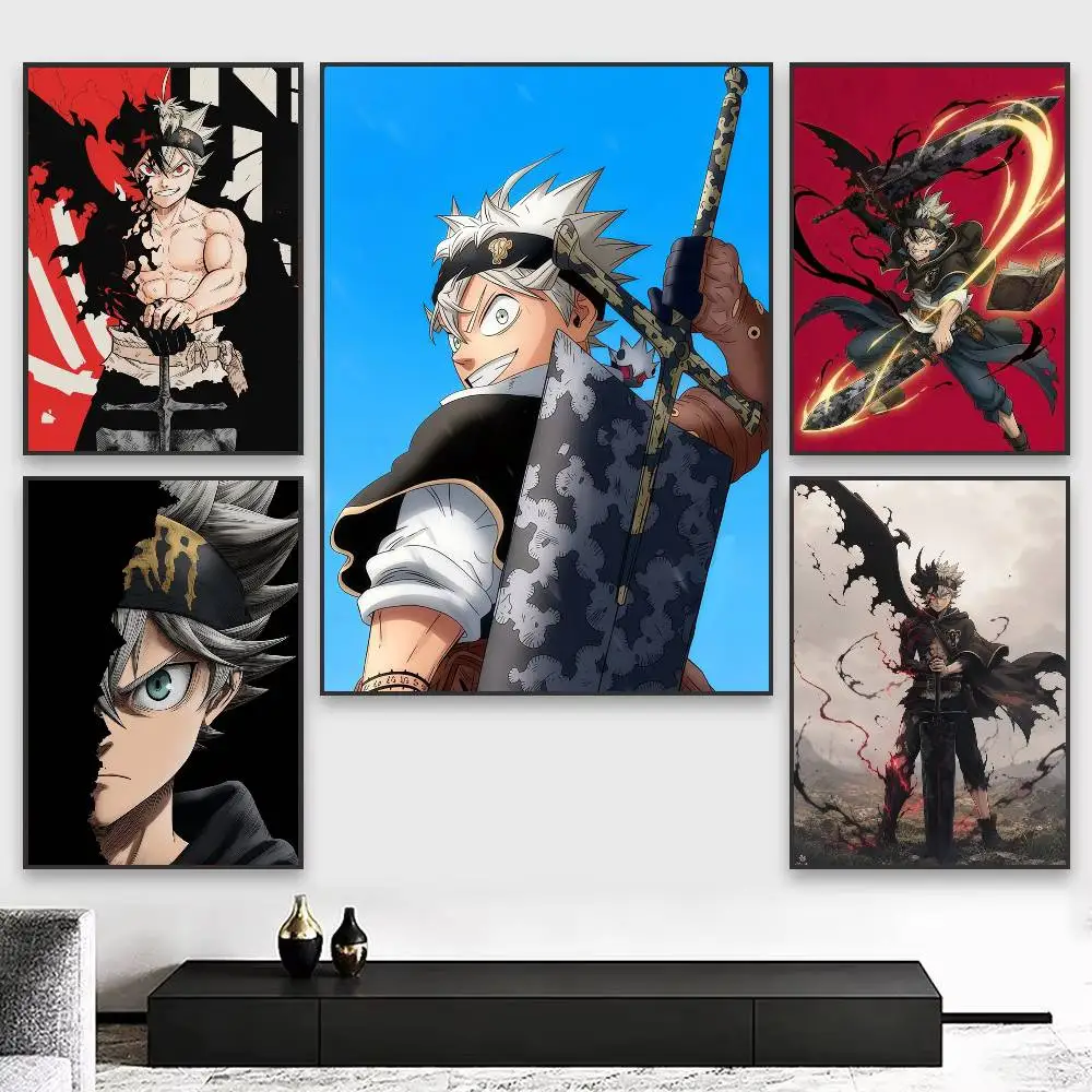 B-Black Clover A-Asta Poster Versatile HD Waterproof Wall Art Self-Adhesive Decor for Any Space Ideal Gift