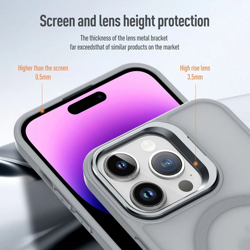 Magnetic Luxury Lens Metal Ring Stand Phone Case For iPhone 15 14 13 12 11 Pro Max Translucent For Magsafe Wireless Charge Cover