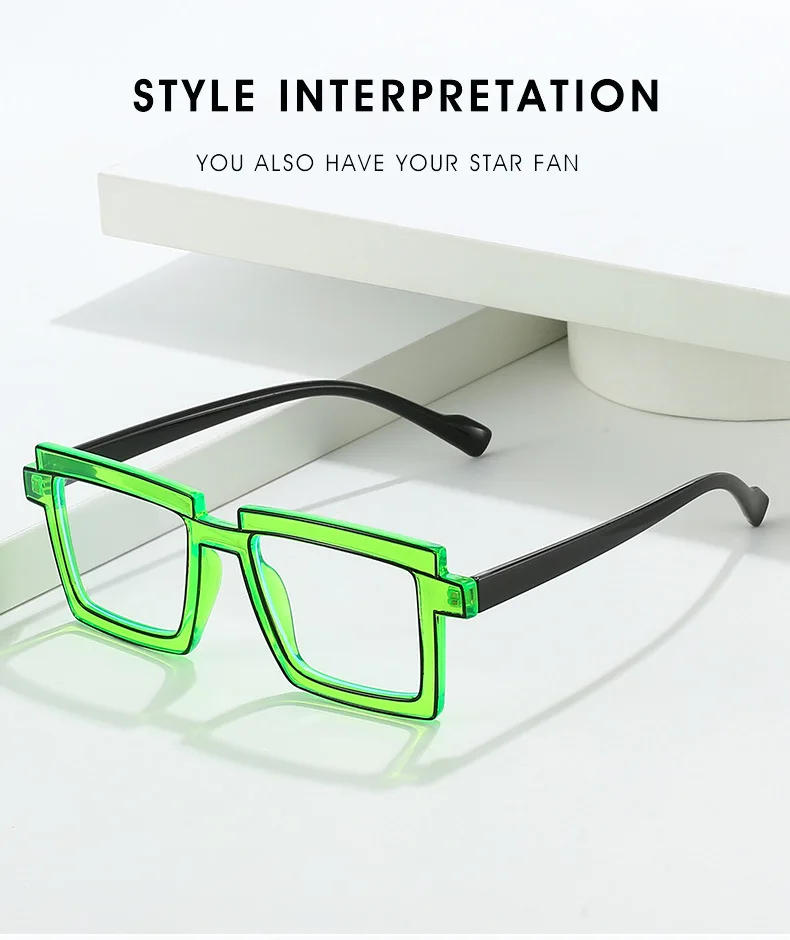 Luxus Designer Mode unregelmäßige quadratische Brille Rahmen Neon Brillen fassungen Unisex Anti Blaulicht Lese Presbyopie Brille – Detail 13