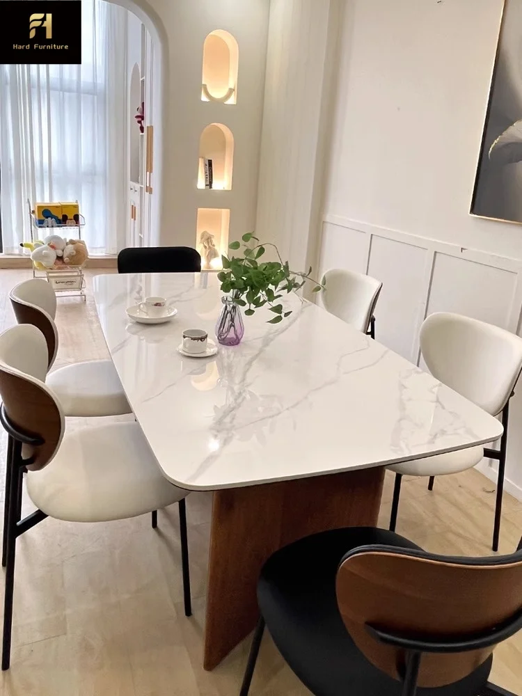 Nordic Japanese Wabi Sabi Long White Sintered Stone Dining Table Italian 6 Chair Dining Set Restaurant Dining Table