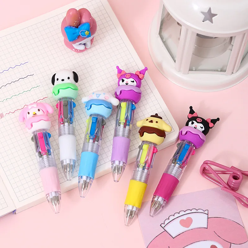 36pcs Cute Sanrio Donut Mini 4-colour Press Pens Cartoon Multi-colour Pen Student Stationery Kids Gift