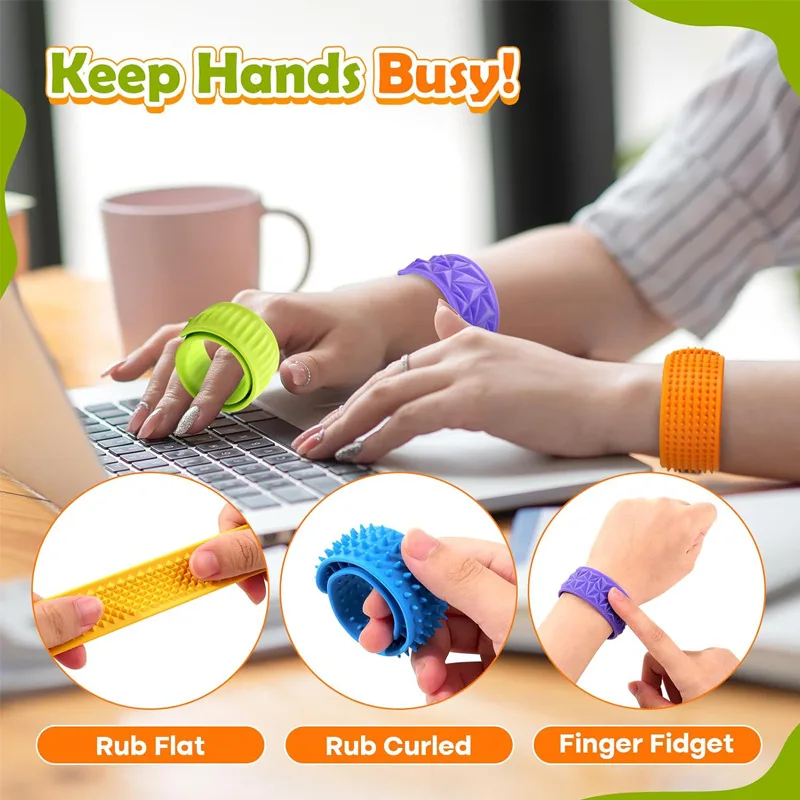 Children's Sensory Toys: 3 Pack Textured Silicone Bracelets, Boys' and Girls' Toys, Random Color