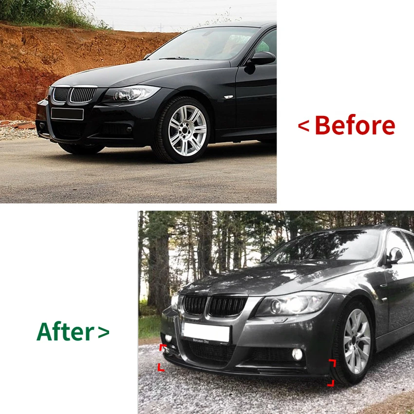 Car Front Bumper Lip Body Kit Spoiler Splitter Bumper Canard Lip Splitter For BMW 3 Series E90 E91 M-Tech 320i 330i 2005-2008