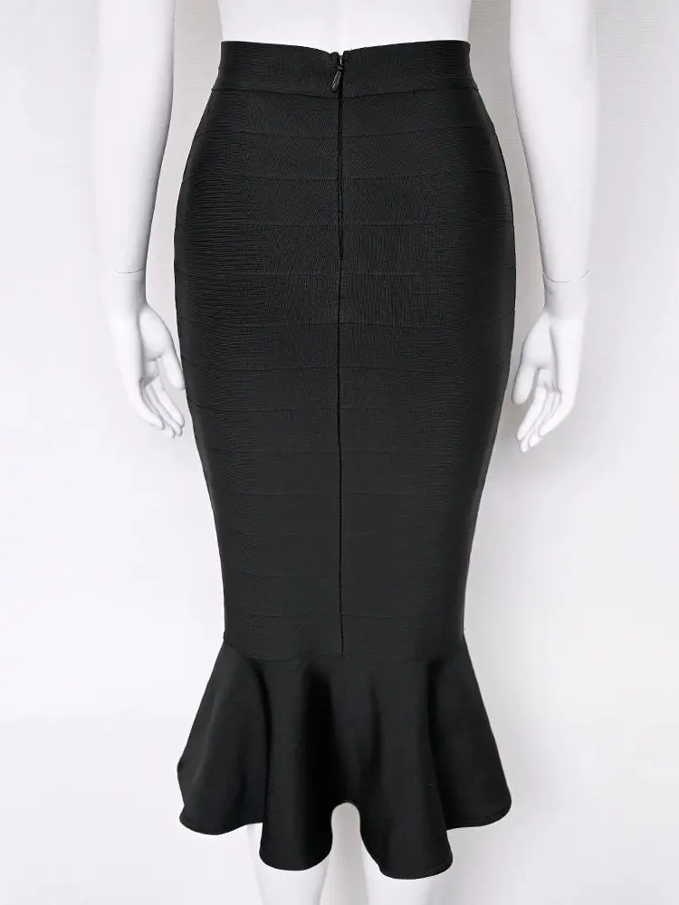 Rok Perban Putri Duyung Garis Hitam Rok Ekor Ikan Pensil Bodycon Wanita Kantor Wanita Midi Rok Ekor Ikan Pinggang Tinggi Pesta Selebriti XL