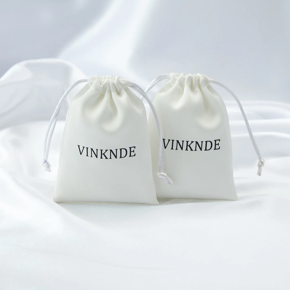 

100pcs Custom Logo Name White Silk Jewelry Small Gift Bags Satin Drawstring Packaging Pouch Wedding Favors For Guests Candy Bag