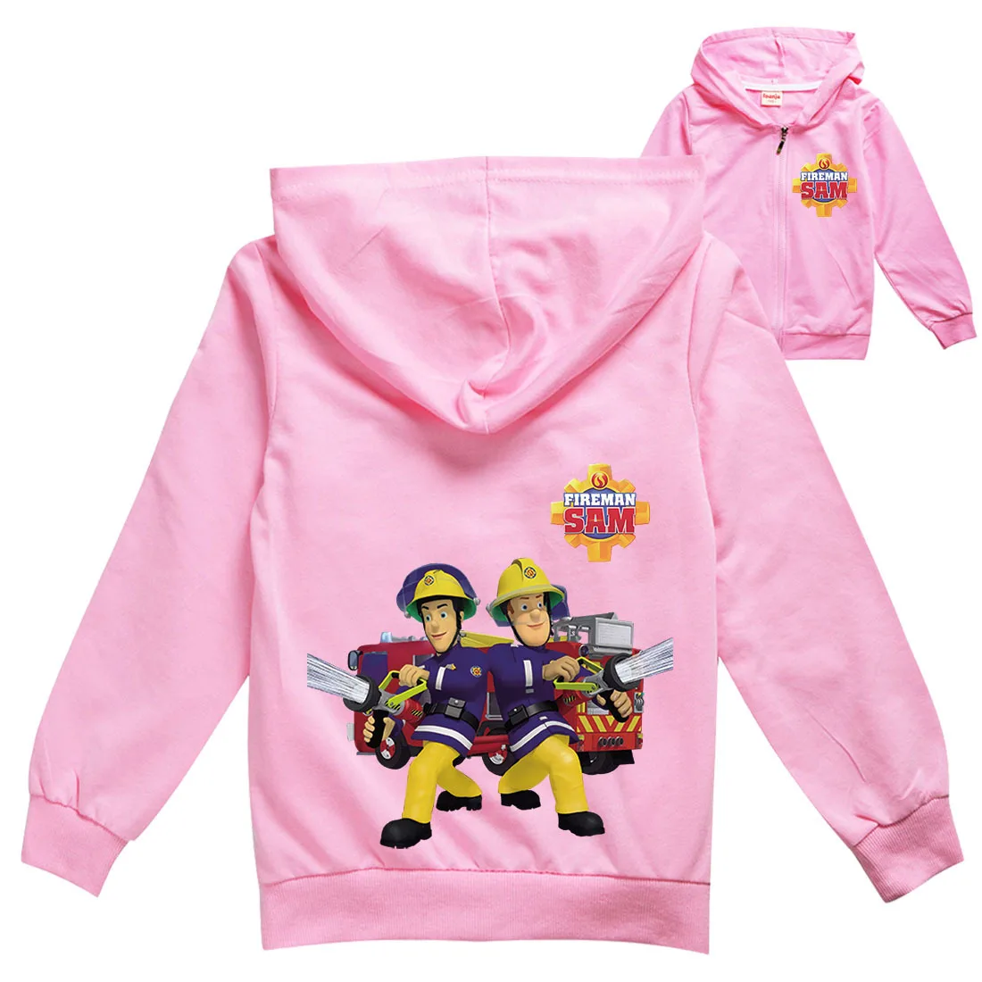 Fireman Sam Kids Jacket with Zipper Boys Cartoon Print Long Sleeve Coats Baby Girls Hooded Sweatshirts Children Clothes 2-16Y