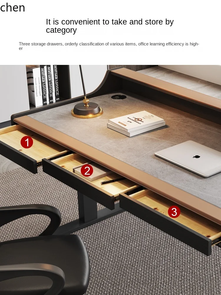 YFY Electric Lifting Stone Plate Desk Light Luxury Modern Study Computer Desk Home