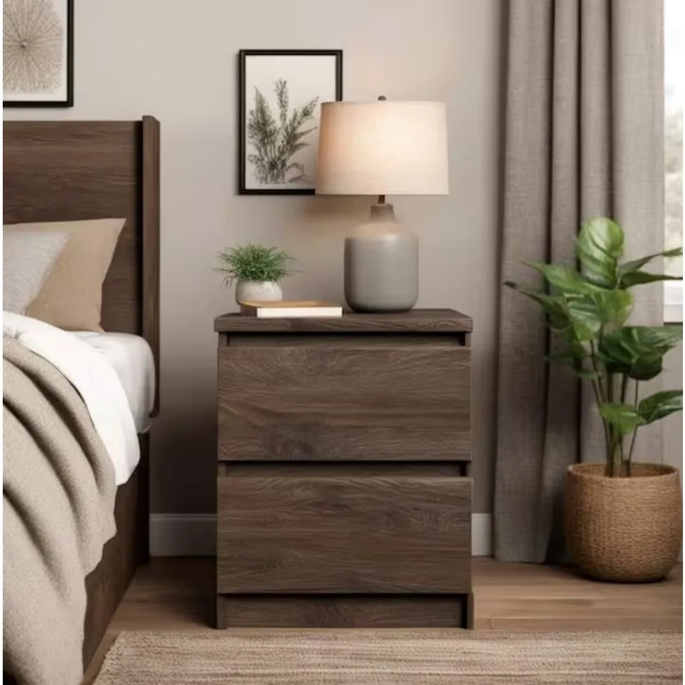 

2-Drawer Woodgrain Nightstand 19.49 in. H x 15.91 in. W x 19.69 in. D; The Scottsdale nightstand features a Scandinavian look