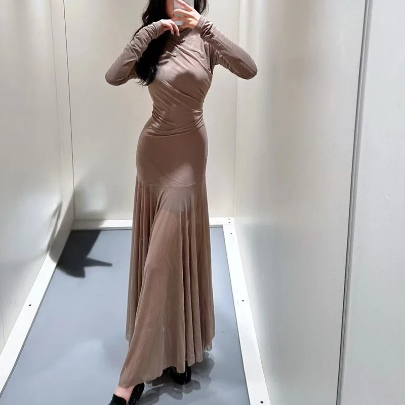 レディース フェイクツーピース オーバーレイ ワンピース プリーツ メッシュ ロングドレス Tシャツ + アシンメトリー ロングスカート 高品質 夏 新作 2025