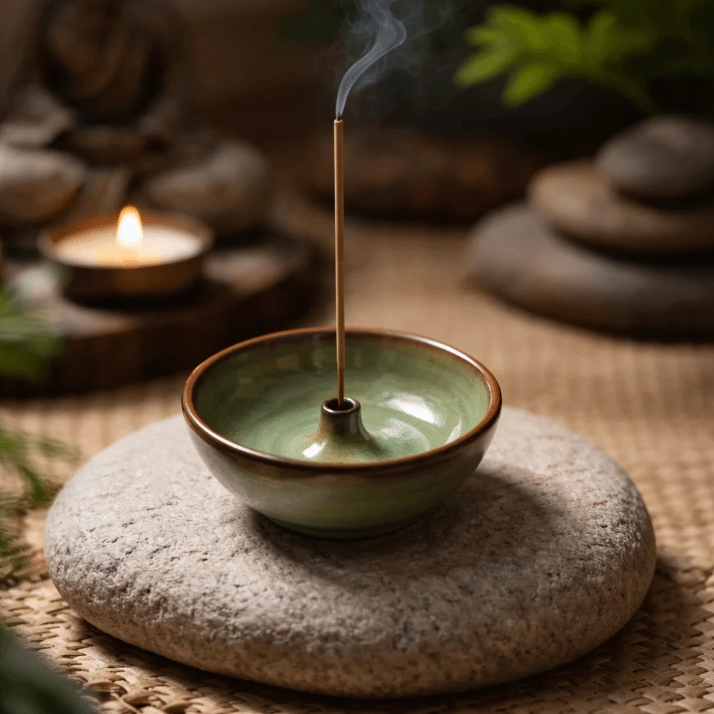 Spiritual Practice Retro Incense Holder Zen Style Sturdy Incense Stick Burner Ceramic Round Agarwood Tray Yoga