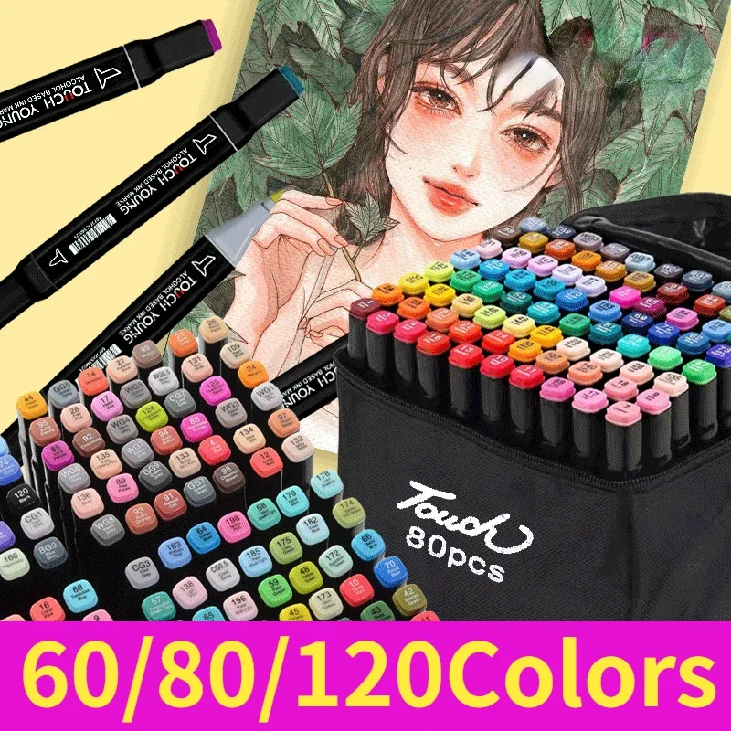 

60-120 Color Marker Pen Comic Sketch Marker Pen Double Brush Alcohol Felt Pen Art School Supplies Artist Drawing