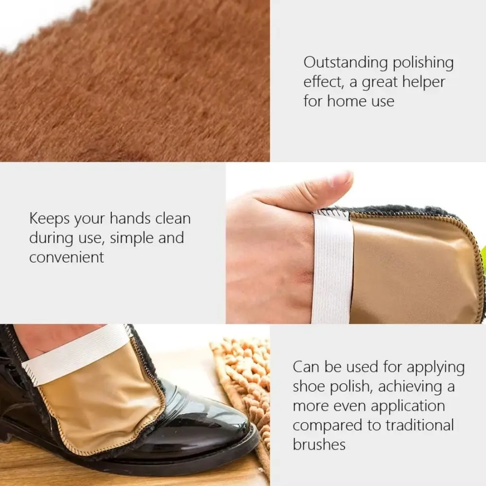 Leather Polishing Mitt Shoe Polishing Glove Faux Wool Shoe Shine Cloth Shoe Shine Mitt Handheld Elastic Hand Strap