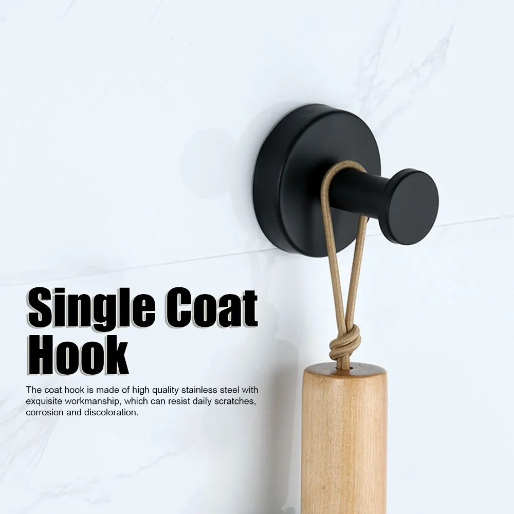 Practical 304 Stainless Steel Coat Hook Black Durable Towel Hook Round Base Multipurpose Towel Hanger Wall Mounted