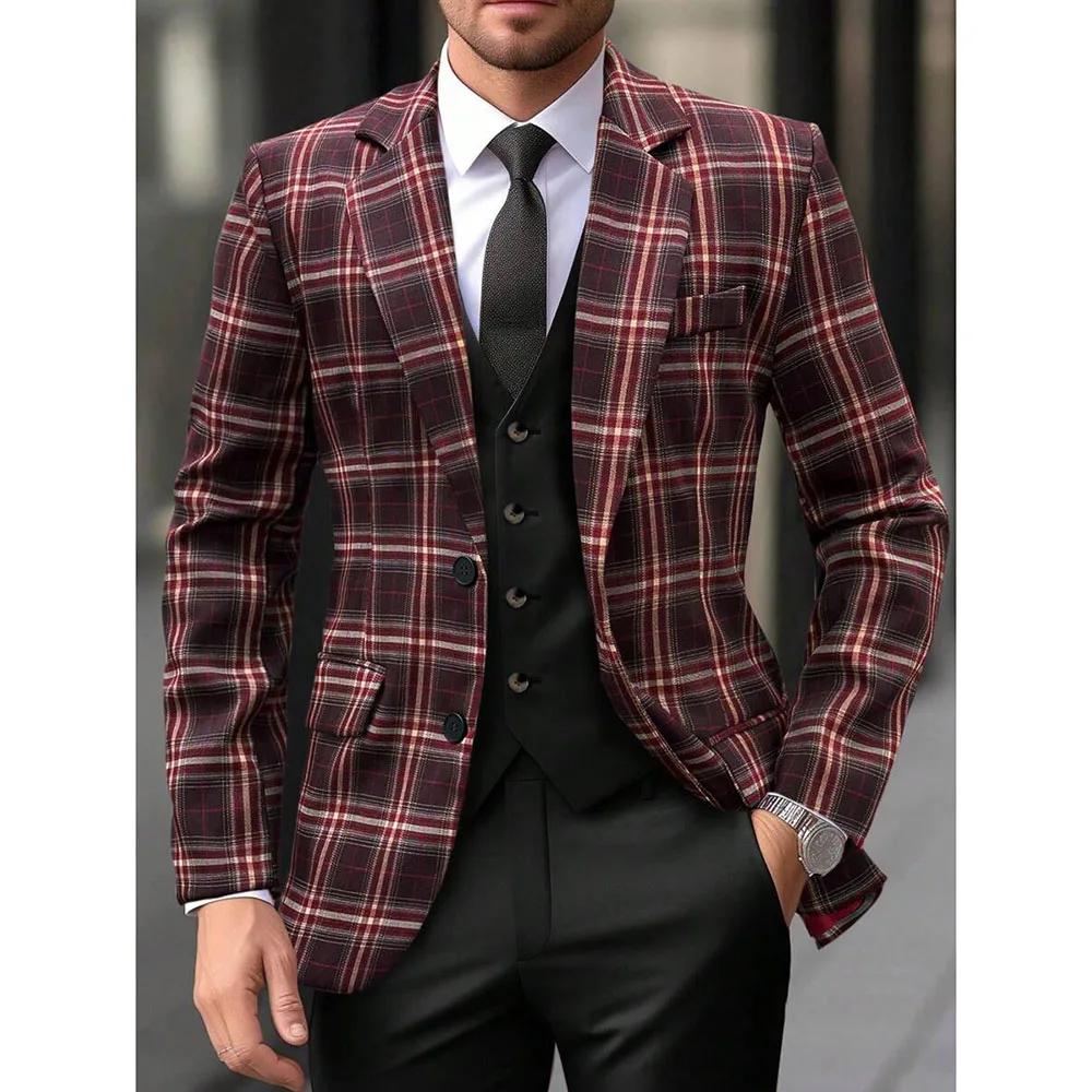 High Quality Classic Pattern Men's Suits Luxury Single Breasted Notch Lapel Slim Fit Prom Party 3 Piece Jacket Pants Vest Sets