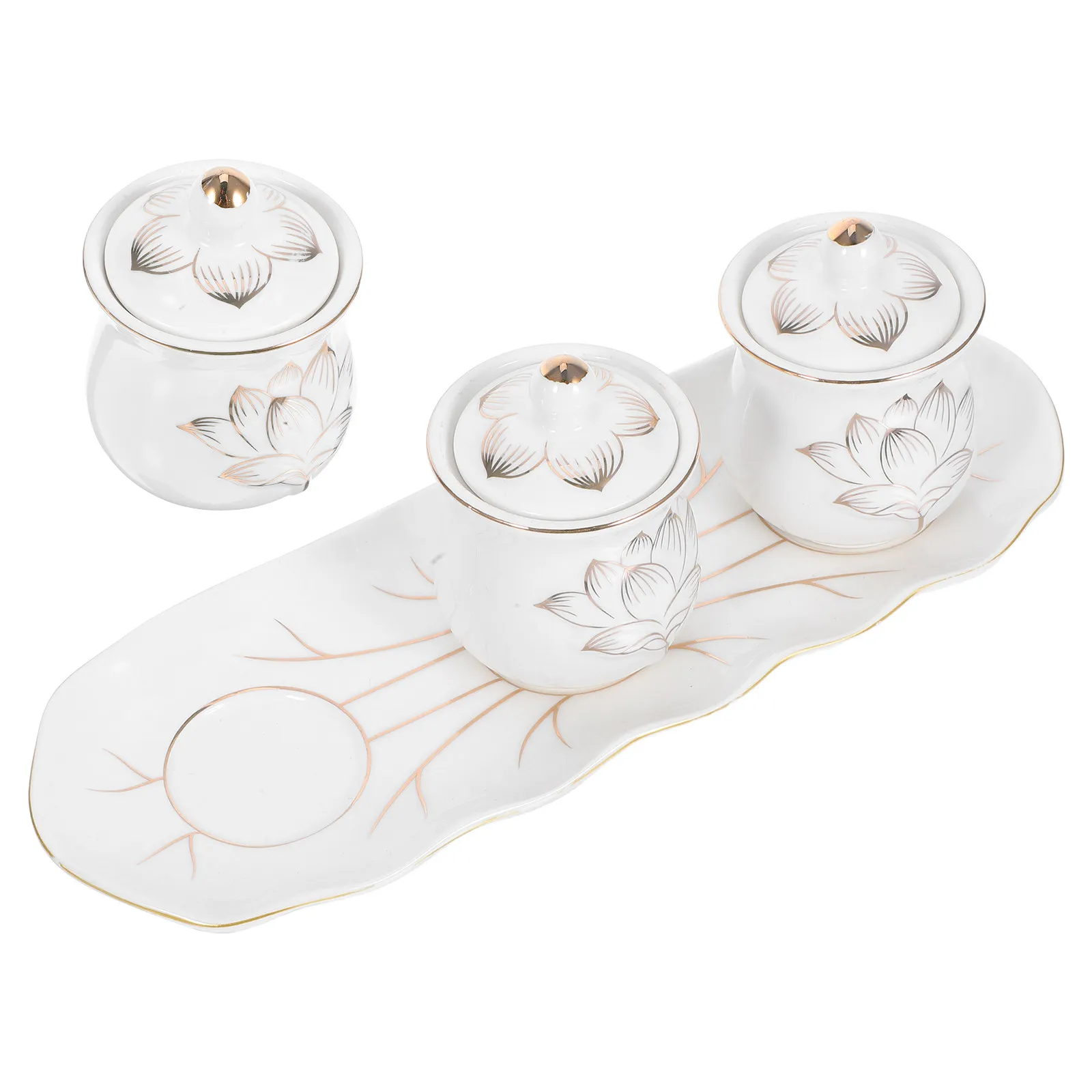 1Set Ceramic Buddhist Water Cup Lotus Flower Pattern Worship Offering Bowl for Home Temple Meditation Altar Decor Ritual Use
