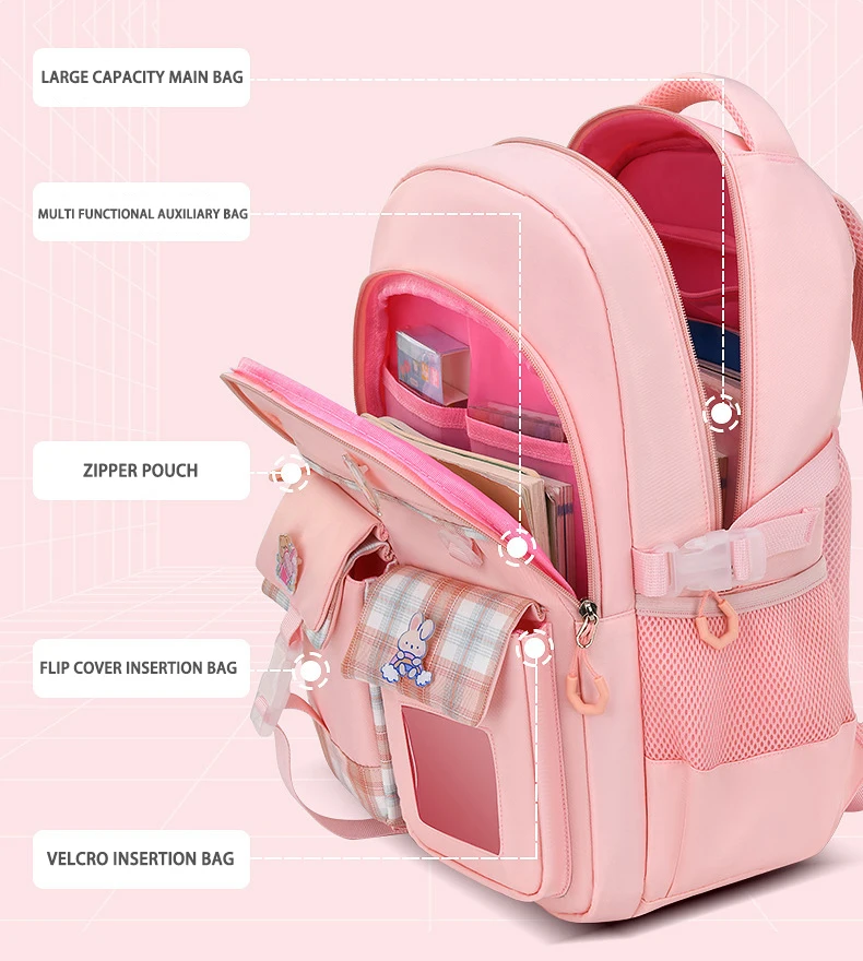 Beliebte rosa lila Farbe Mädchen High School Schüler Rucksack Taschen Oxford Rucksack für Frauen klassische kausale Puppe Anhänger Tasche