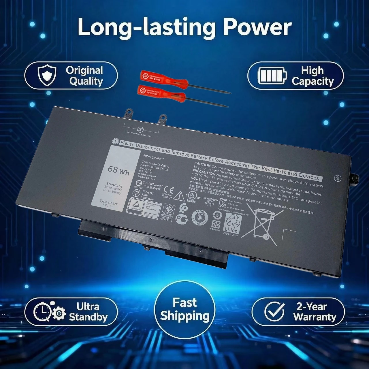 New 4GVMP Laptop Battery For Dell Precision 3540 3550 Latitude 5400 5500 5410 Inspiron 7590 7591 7791 2-in-1 P84F P42E C5GV2
