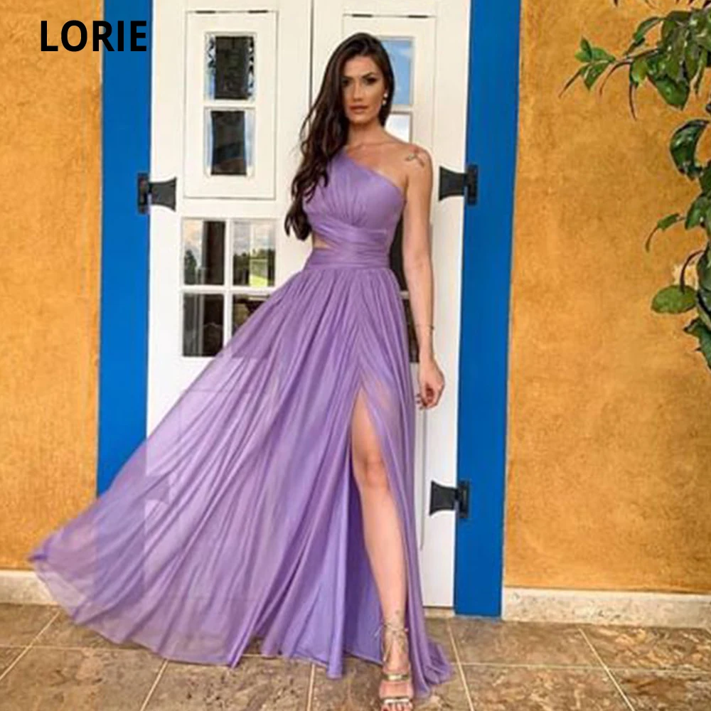 

LORIE Purple A Line Simple Prom Dresses 2022 One Shoulder Chiffon Side Slit Evening Gowns Long Party Event Dress Robes De Soirée