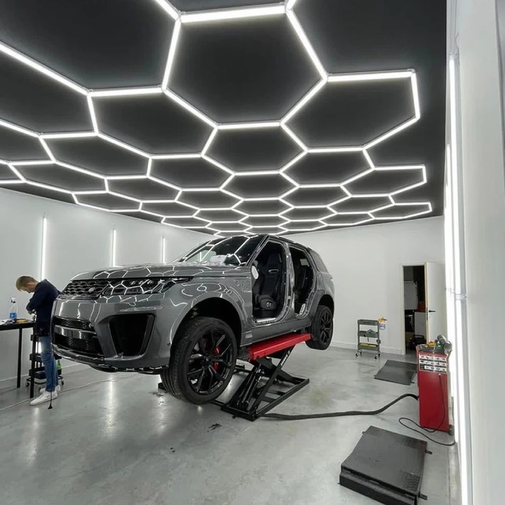 

6500k Hexagonal Garage Led Light Honeycomb Ceiling Light Grid Led Light Garage For Auto Detailing Workshop Customized For Free