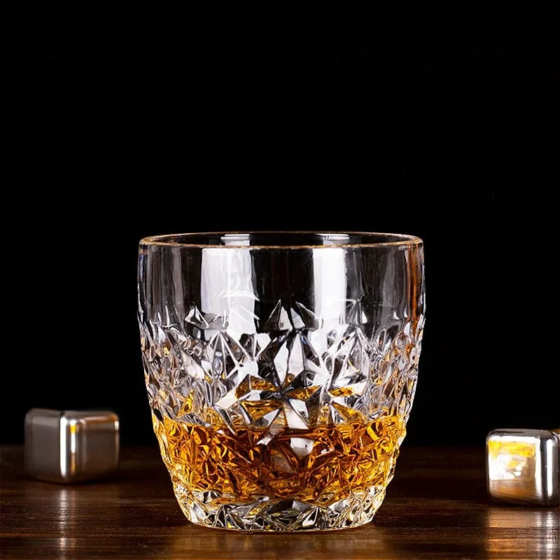 

TOPLIVING 2pcs Sets Diamond Relief Whiskey Glass 250ml/350ml Cocktail Glass Transparent Beer Cup Luxury Wine Glasses Home Drinki