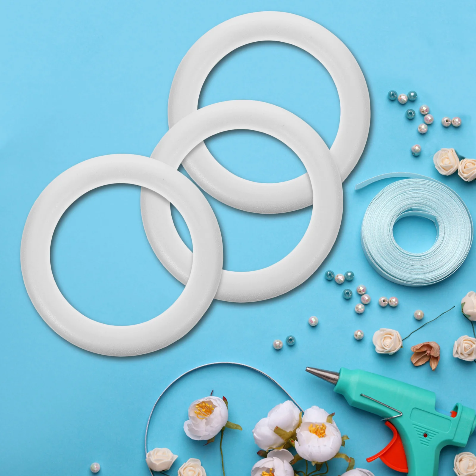 

3pcs Foam Circular Ring For Crafts Polystyrene Wreath Base Diy Art Painting Supplies Kids Creativity Hand Eye Coordination