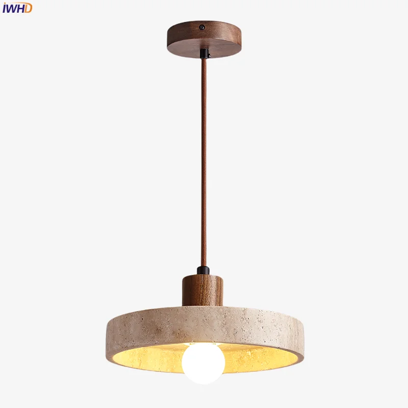 

IWHD Yellow Travertine LED Pendant Lamps Nordic Modern Interior Lighting For Living Dining Room Bedroom Hanging Light Hanglampen