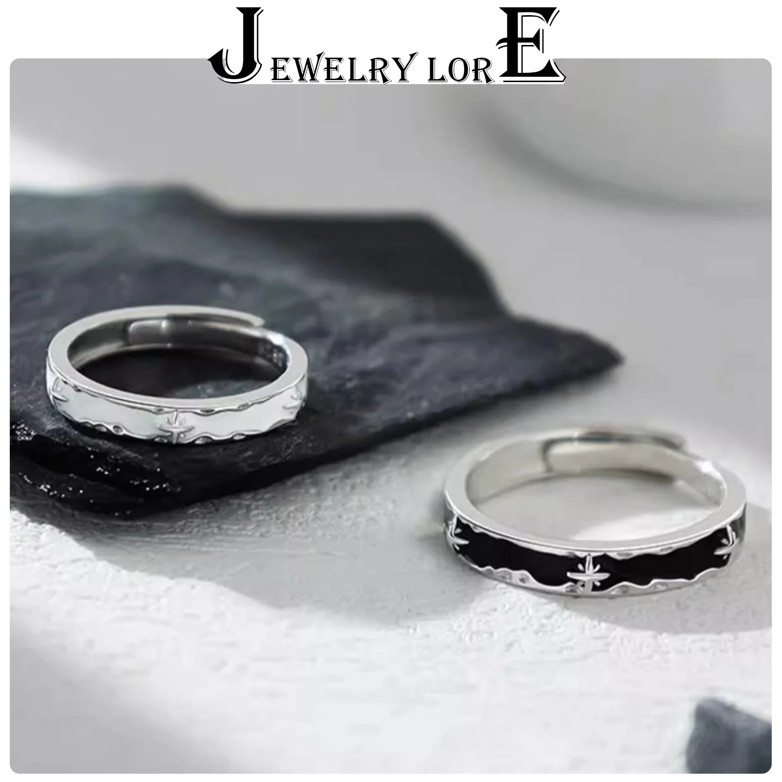 Fashion Lovers Adjustable Rings Black White Enamel Night Dawn Theme Couple Ornament