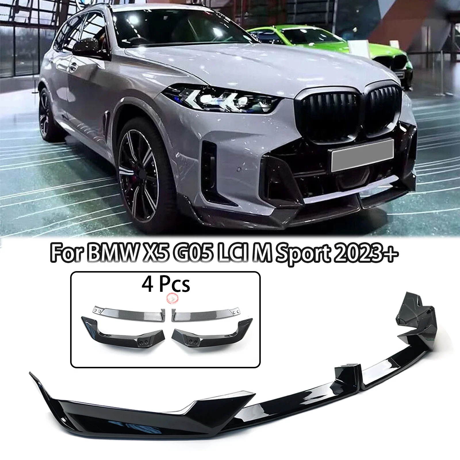 

Front Bumper Lip For BMW X5 G05 LCI M Sport 2023+ Car Diffuser Splitter Spoiler Auto Accessory Carbon Fiber Look Glossy Black