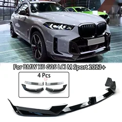 Front Bumper Lip For BMW X5 G05 LCI M Sport 2023+ Car Diffuser Splitter Spoiler Auto Accessory Carbon Fiber Look Glossy Black