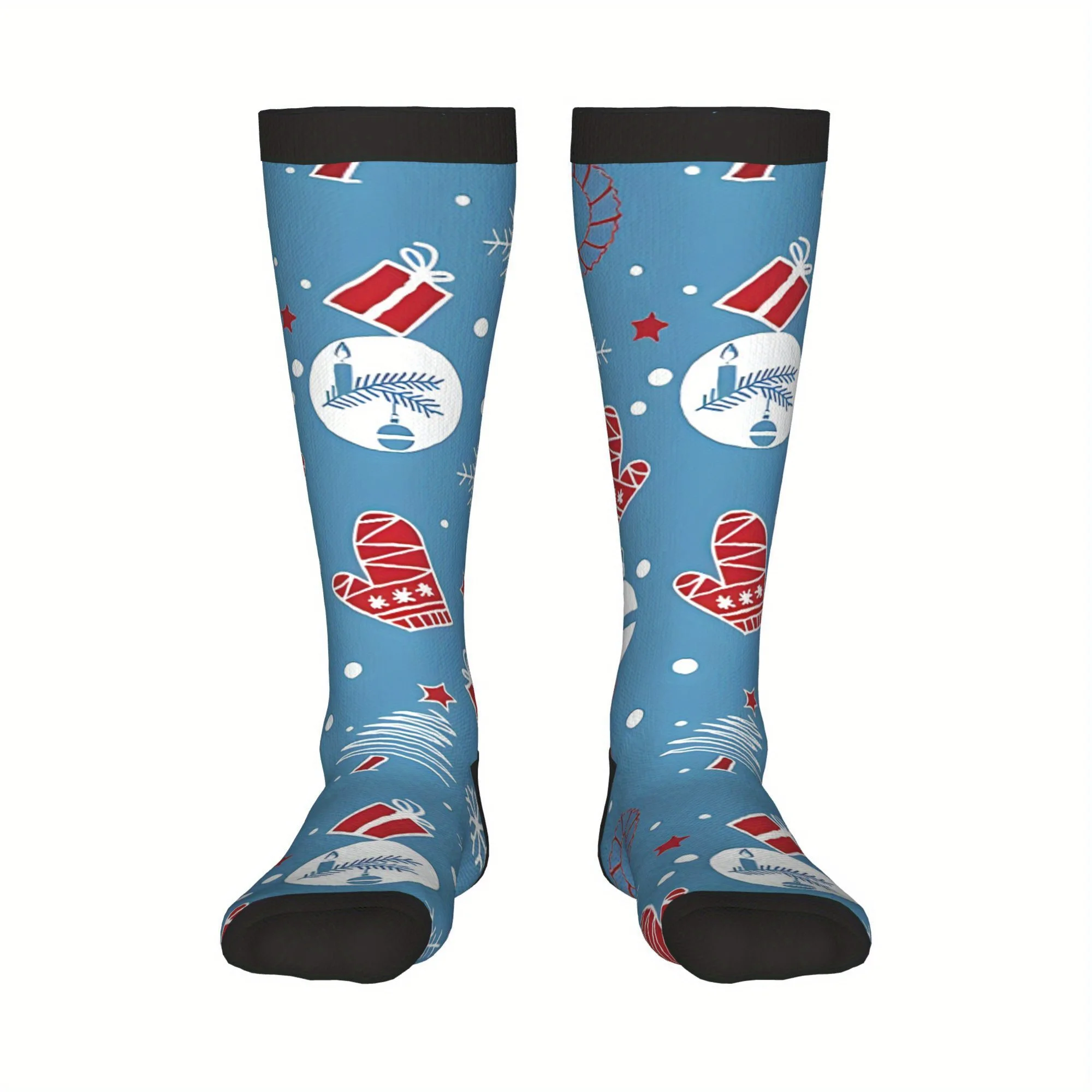 1 Pair Funny Christmas Doodle Socks - Vintage Harajuku Hip Hop Crew Socks with Random Funny Face Doodle Patterns, Hand Washable