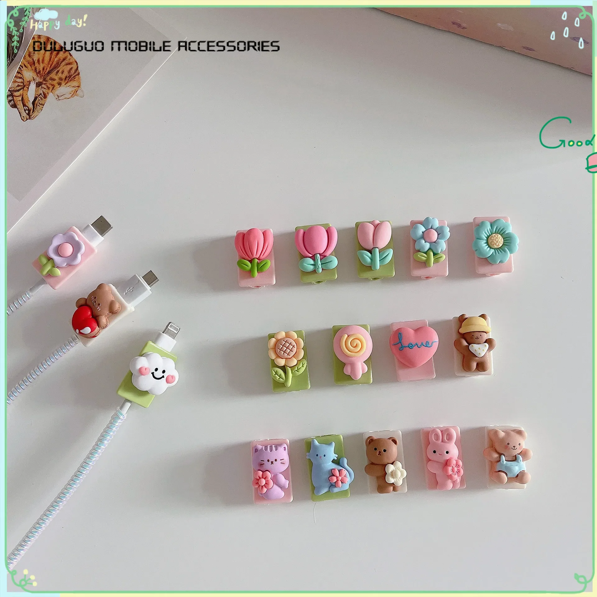 Cartoon Cute Charger Cable Winder Lovely Data Line Cord Mobile Phone Charging Protector Headphone Anti-break Protective Sleeve