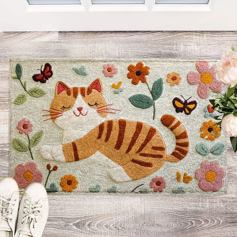 VIKAMA Large Green Monstera Leaf Bathroom Rug Pink Base Rounded Corner Thick Shaggy Anti Slip Shower Tub Side Floor Carpet
