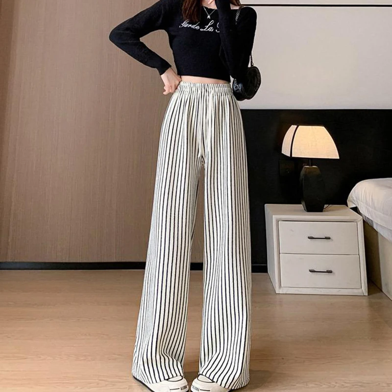 Fashion High Waist Casual Striped Loose Wide Leg Pants For Women