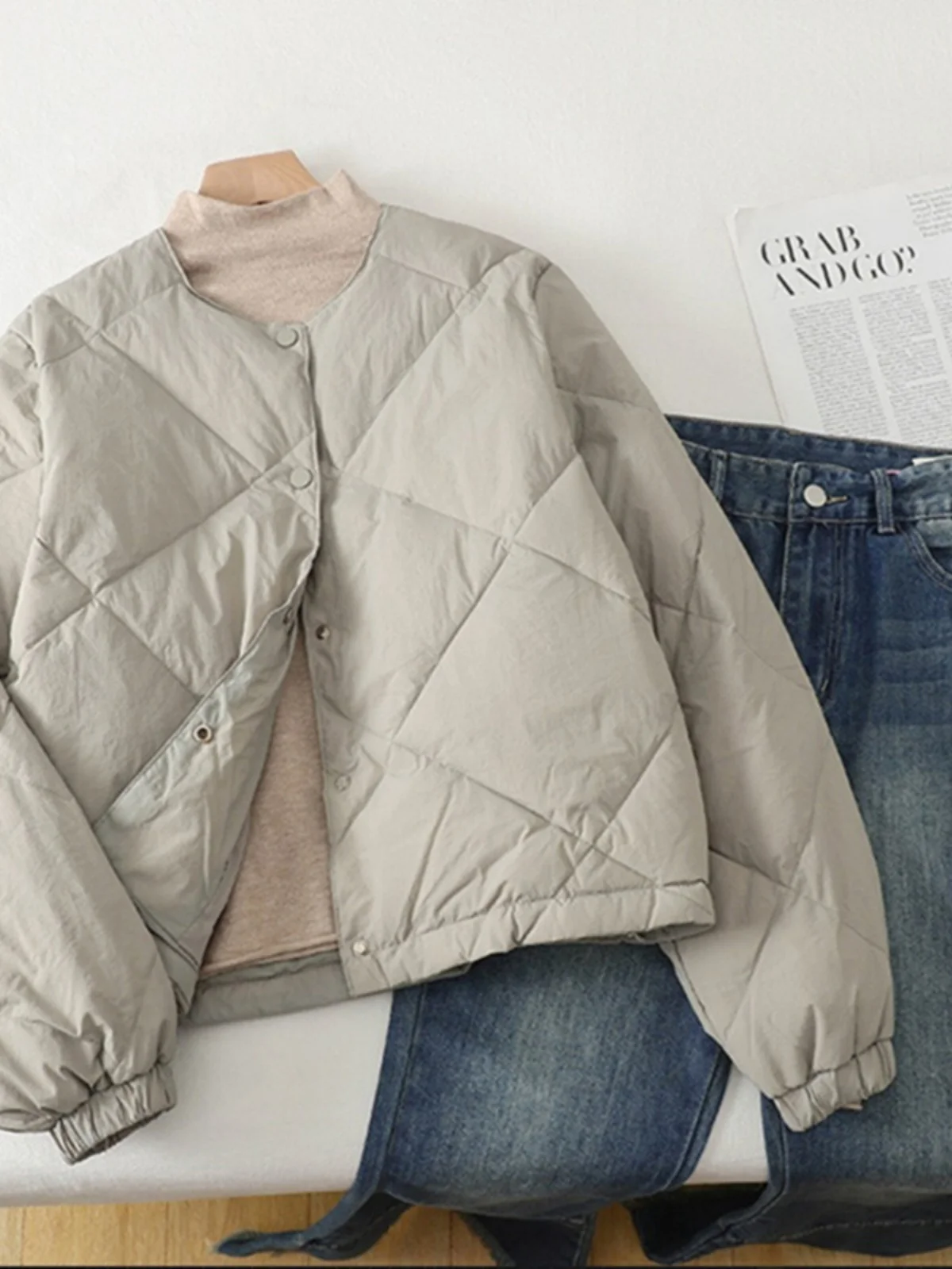 

Japanese Style Diamond Pattern down Cotton Jacket Women's Winter Loose Versatile Short Thick Warm Bread Style Cotton Coat