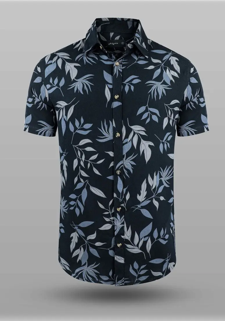 New men's simple retro summer short-sleeved lapel button Hawaiian beach coconut tree large size printed outdoor casual top