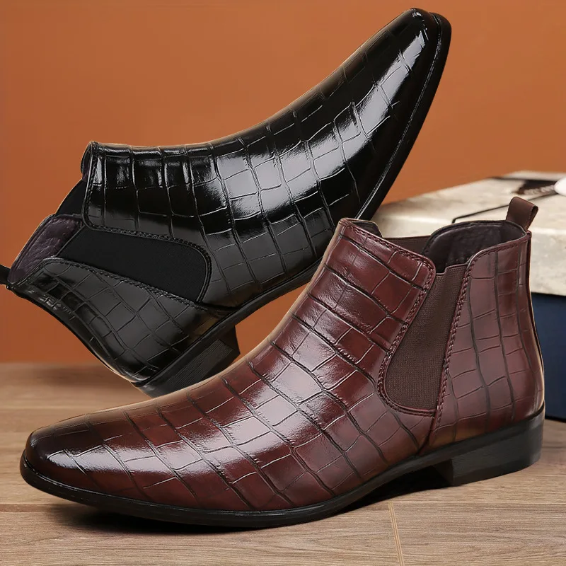 

Men's leather shoes, retro boots, square-toed, versatile and fashionable shoes, ankle boots